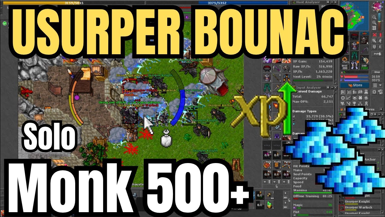 Tibia Monk Solo 500+ Usurper | Bounac (Profit + Exp)