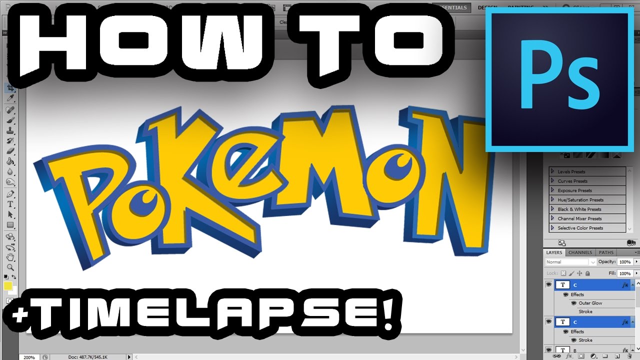 How To Make Text That Looks Like The Pokemon Logo! - Photoshop Tutorial +timelapse