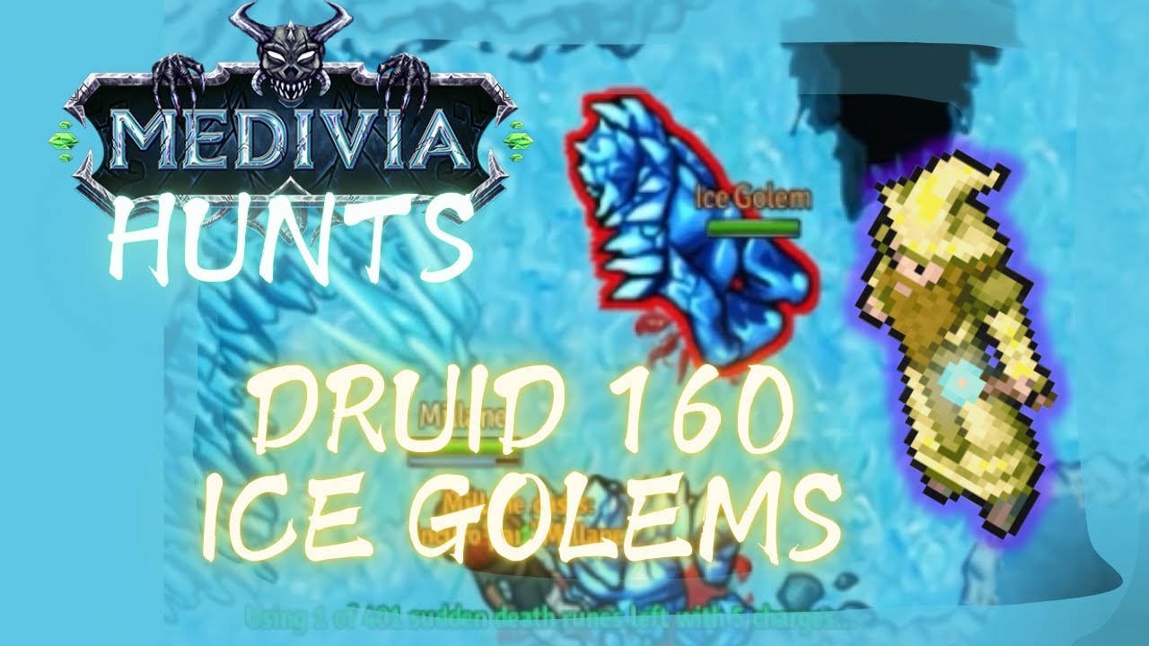DRUID 160 SOLO AT ICE GOLEMS - HOLY ROSE FACTION - MEDIVIA ONLINE