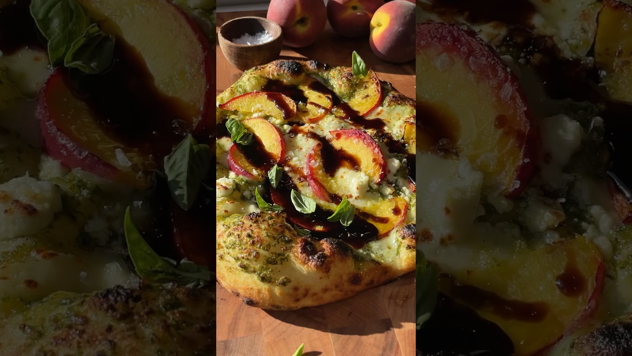 a peach mozzarella and basil pizza i like to call “the georgia” 🍑🍕 