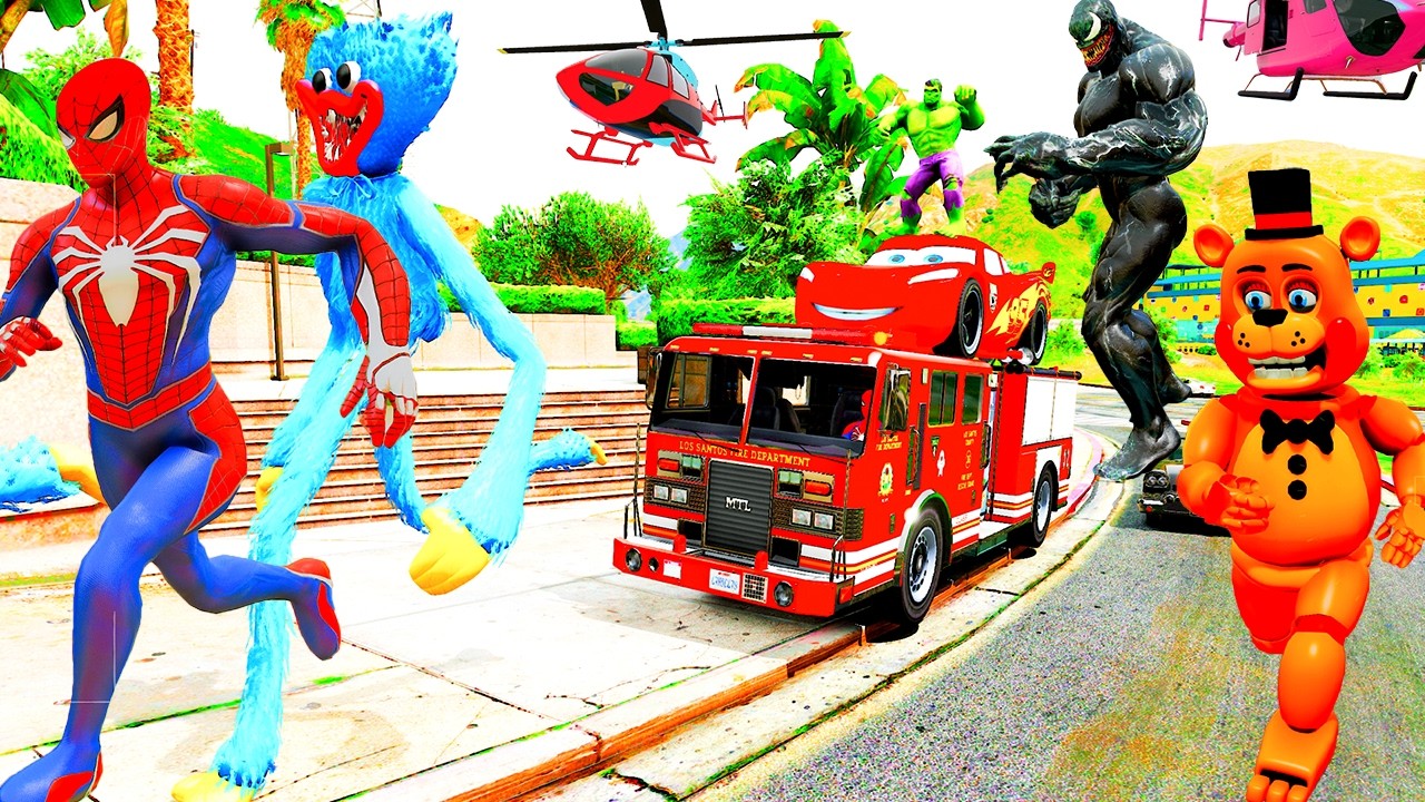 Khi Siêu Anh Hùng Chạy Xe Ô Tô Cứu Hỏa Giải Cứu Siêu Nhân Người Nhện Khổng Lồ! Spider-man, Superhero