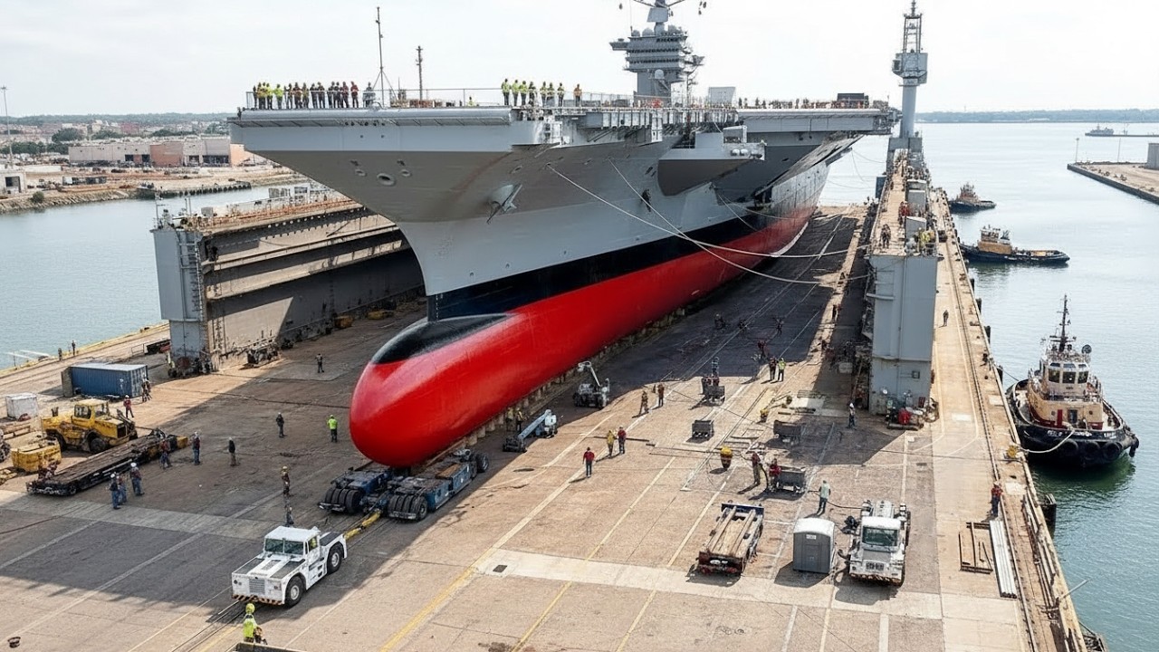 Jak americké námořnictvo spouští nově opravený supernosič za 13 miliard dolarů ze suchého doku