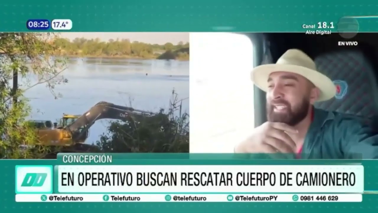 Operativo de rescate del cuerpo del camionero que cayó al río