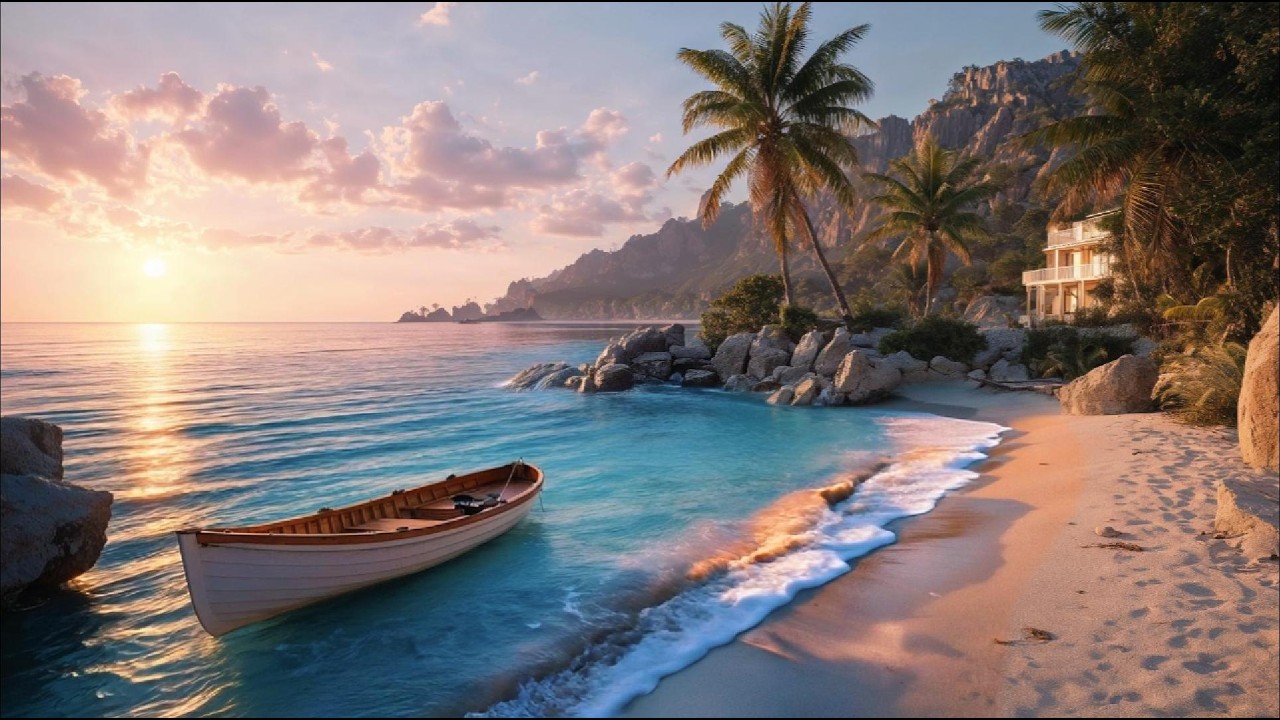 Golden Hour Beach Jazz 🌅🛶 | Relaxing Ocean Waves & Smooth Jazz