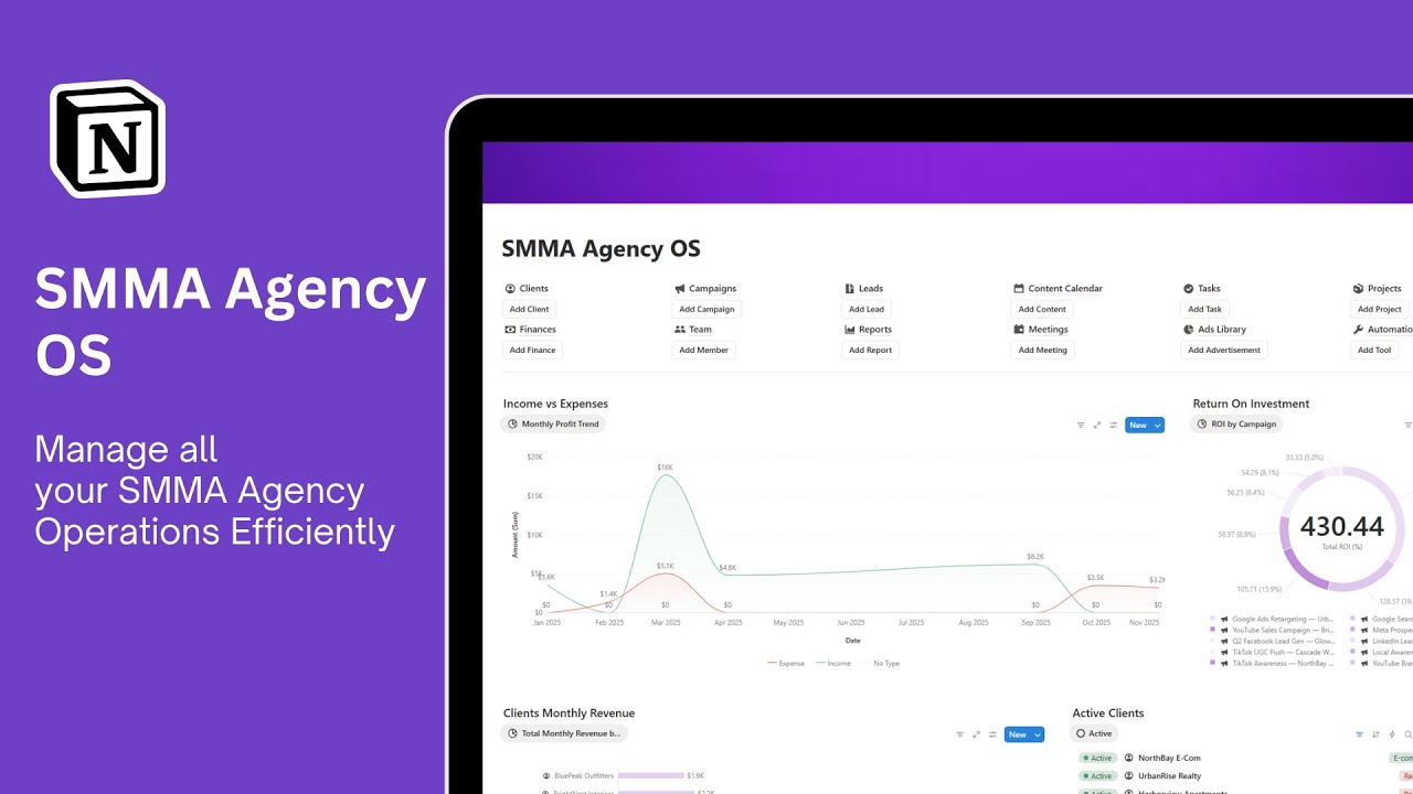 Social Media Marketing Agency OS (Notion) &ndash; The Ultimate All-In-One SMMA System