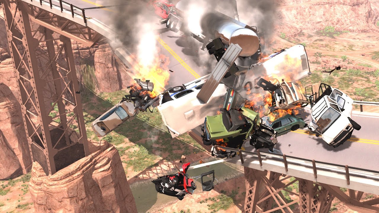Collapsing Bridge Pileup Crashes #6 - BeamNG Drive Crash Testing