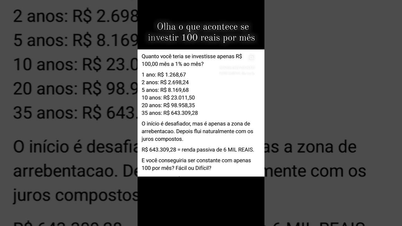 Olha o que acontece se investir 100 reais por m&ecirc;s #investimentos #finan&ccedil;as #educa&ccedil;&atilde;ofinanceira