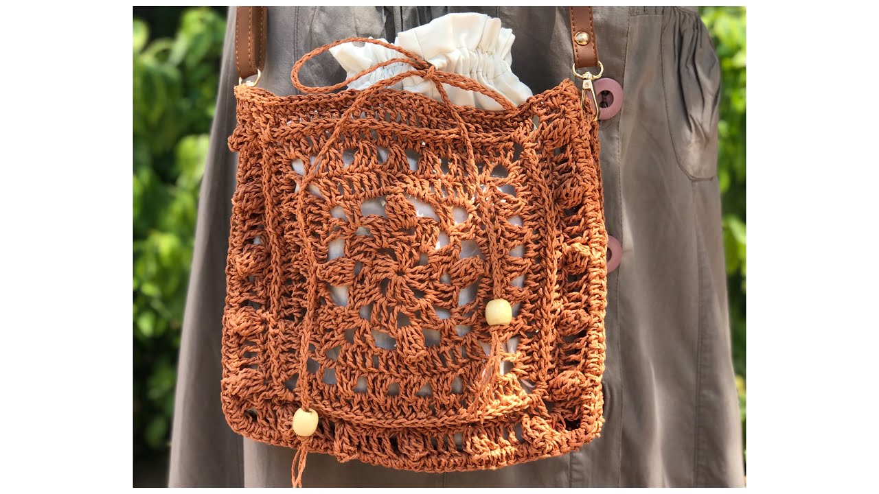 شنطة بخيط الرافيا ببطانه منفصلهcrochet rafia bag