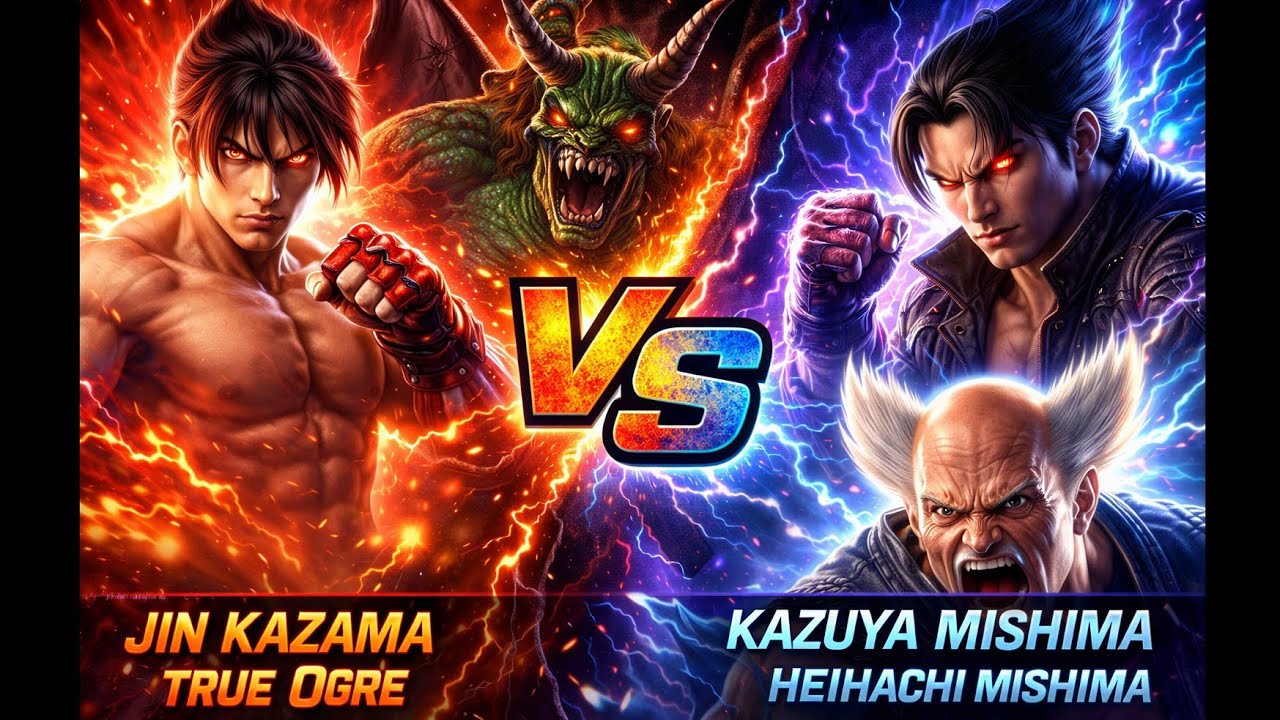 Tekken tag tournament - jin kazama ogre vs kazuya mishima heihachi mishima 