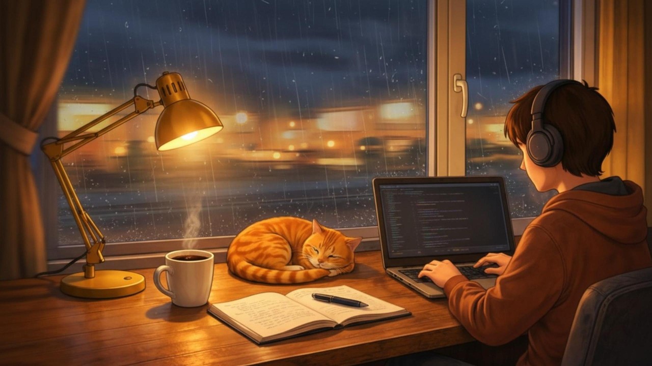 Midnight and It’s Raining Outside 🌧️🐱 Cozy Lofi for Deep Focus & Study (2 Hours)