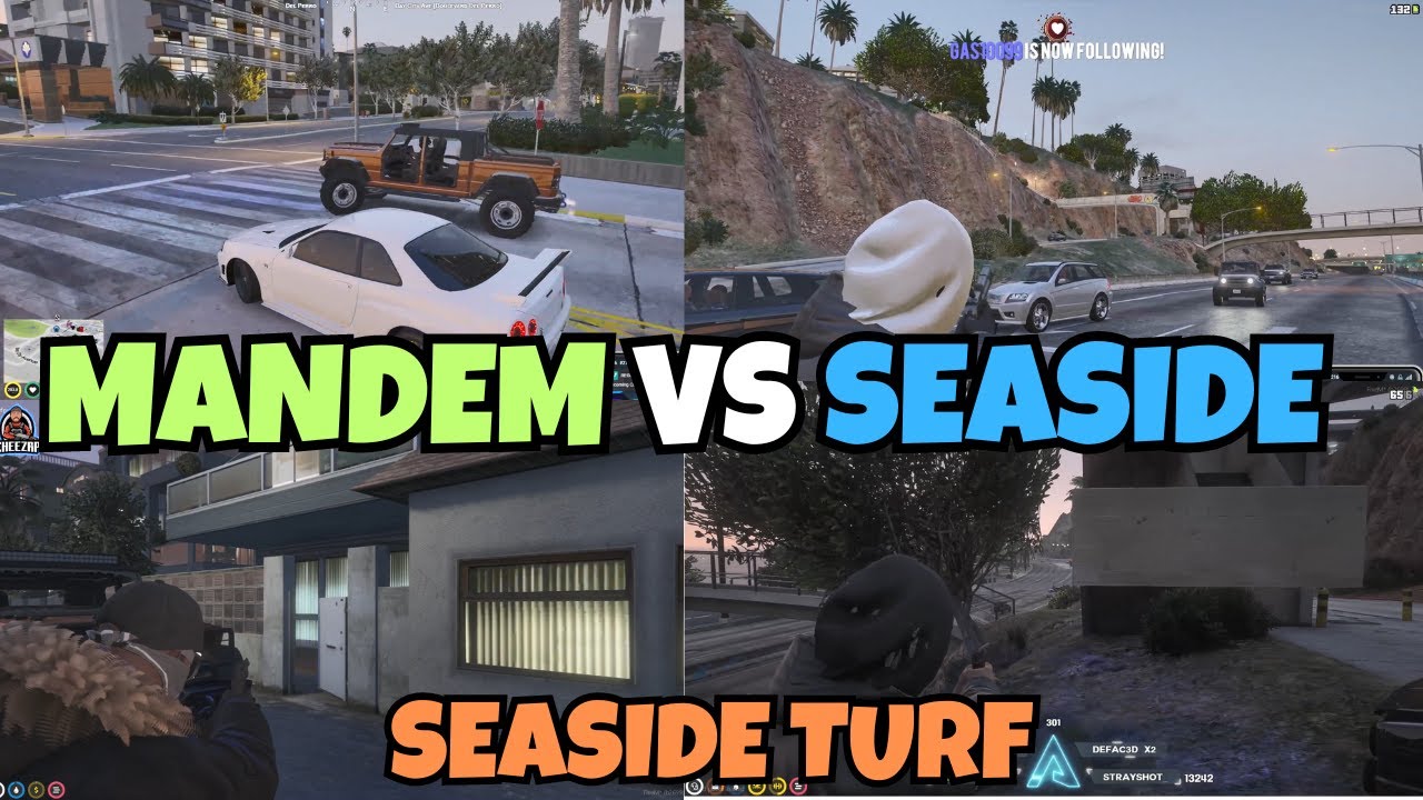 MANDEM VS SEASIDE AT THE SEASIDE TURF (Multi-POV) | MANDEM NOPIXEL GTA RP