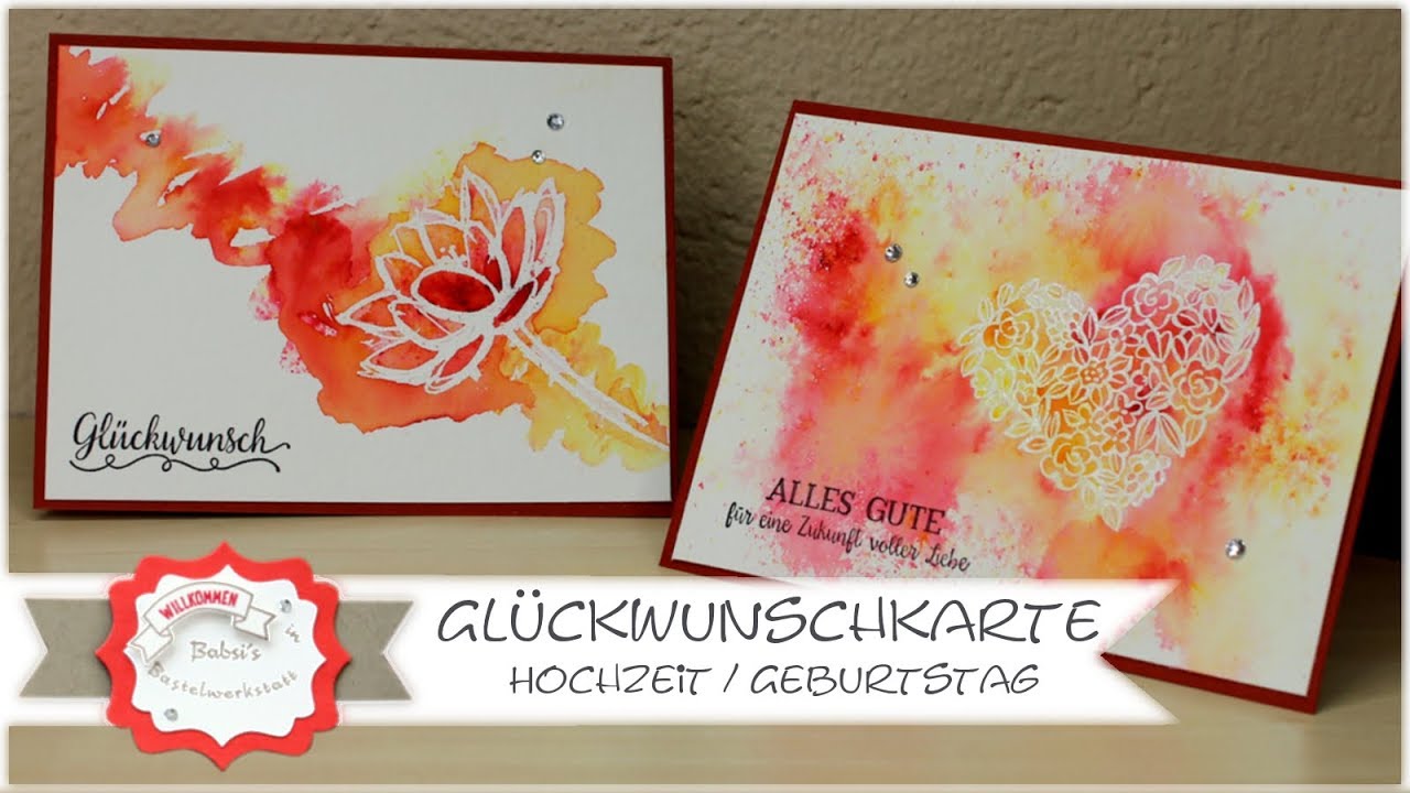 2 Techniken mit Brusho - Glückwunschkarte - Hochzeitskarte - Stampin´Up! - Step by Step Anleitung