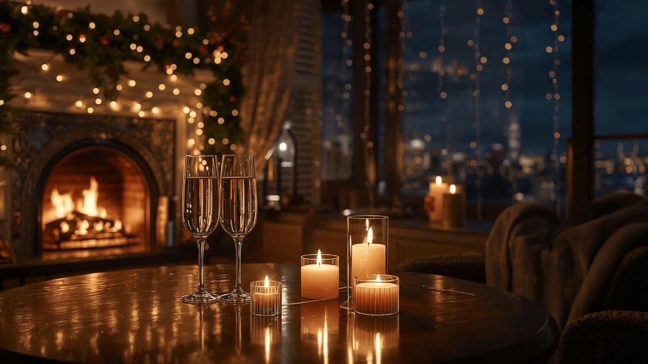 Peaceful New Year Fireplace 🎆 Relaxing Piano Music & Crackling Fire [4K]