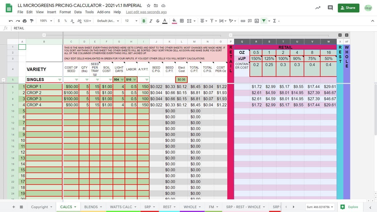 LONG VERSION Little Leaf's Microgreens Price Calculator 2021 Overview