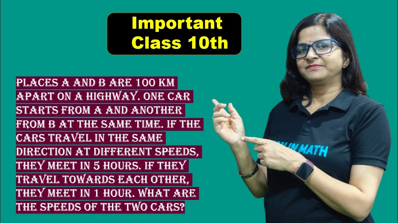 Places A and B are 100 km apart on a highway One car starts from A and other from B at the same time