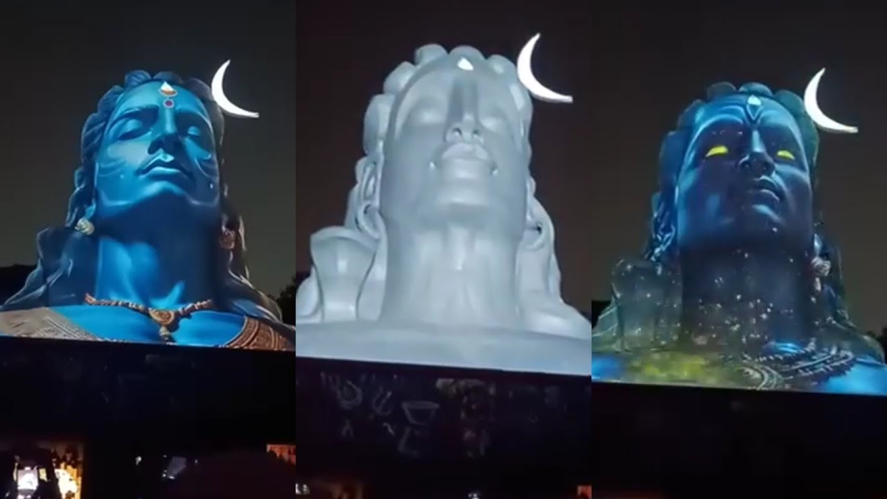 കോയമ്പത്തൂർ ആദിയോഗി ശിവ രൂപത്തിൽ രാത്രി ലൈറ്റിൽ സർപ്പവും, പാലഭിഷേകവും,, ഗംഗാ പ്രാവാഹവും