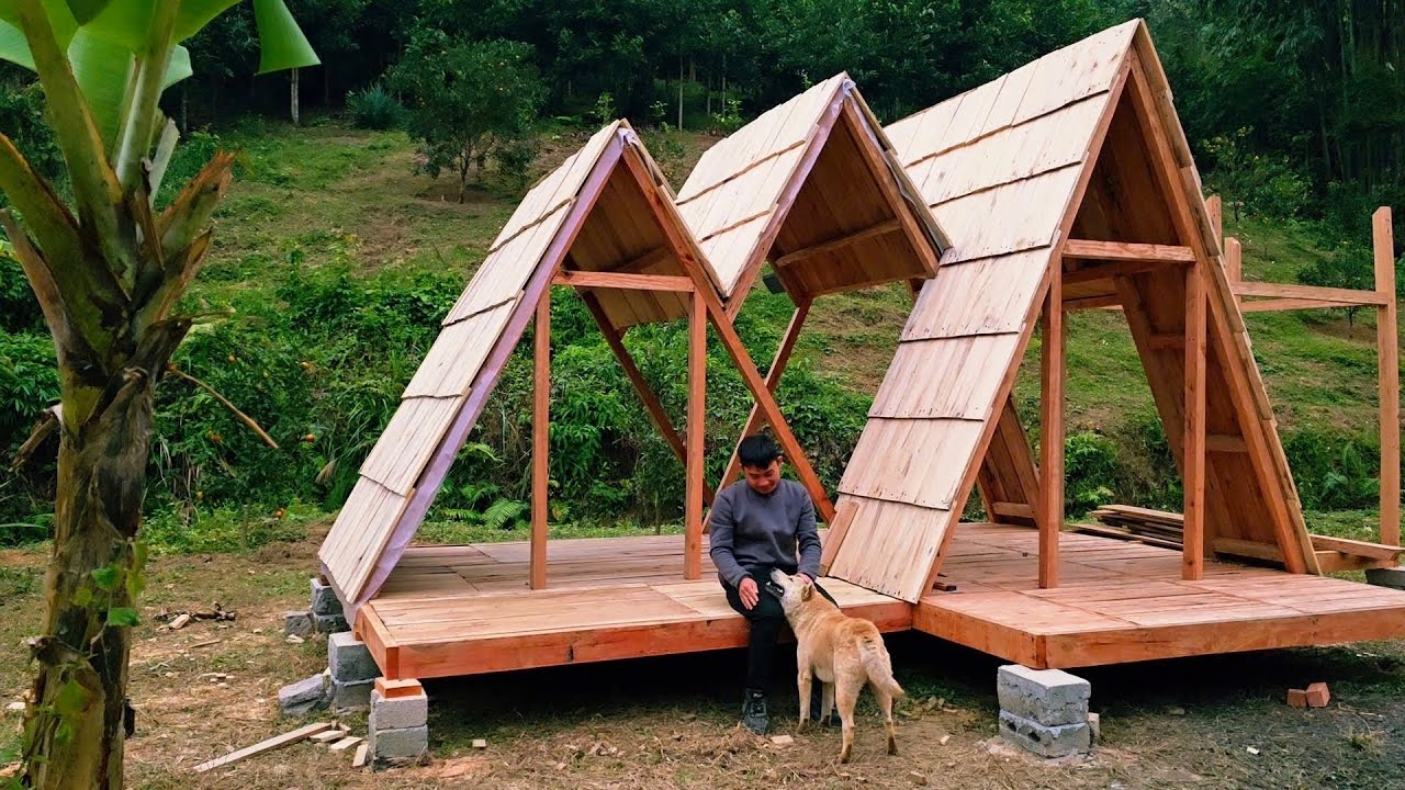 OFF GRID CABIN BUILD A FRAME | Installing Massive Roof Trusses!