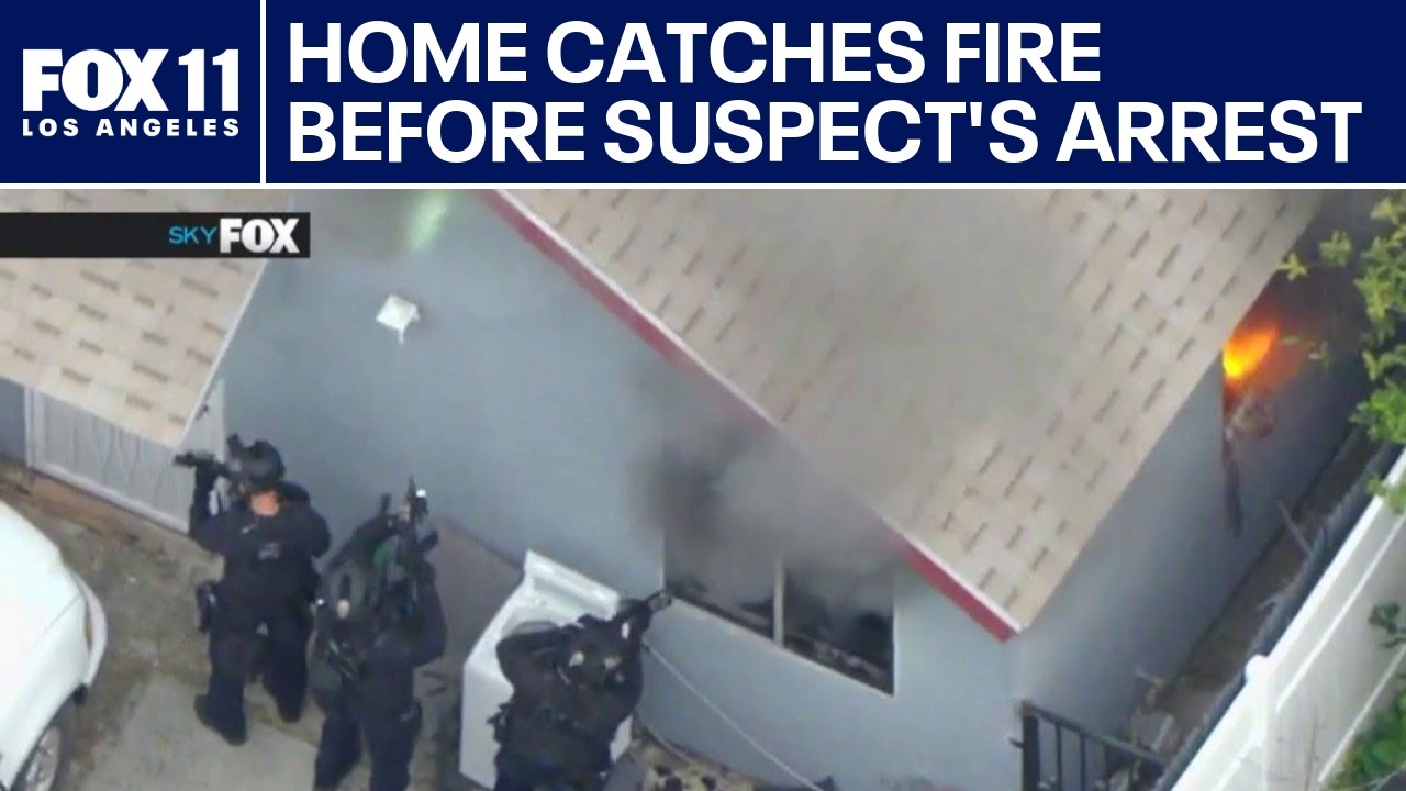 Pacoima home catches fire before suspect arrested