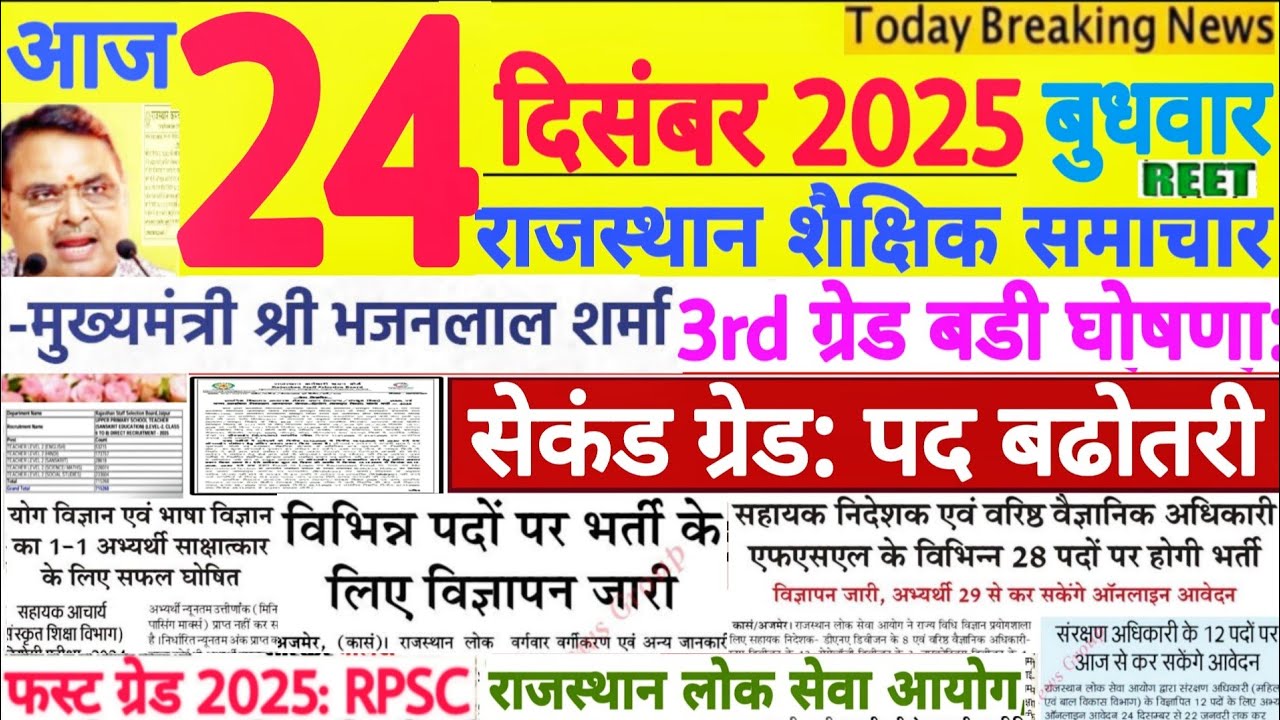 शैक्षिक समाचार राजस्थान Rajasthan Shaikshik Samachar 24 December 2025 | RPSC REET RSSB 