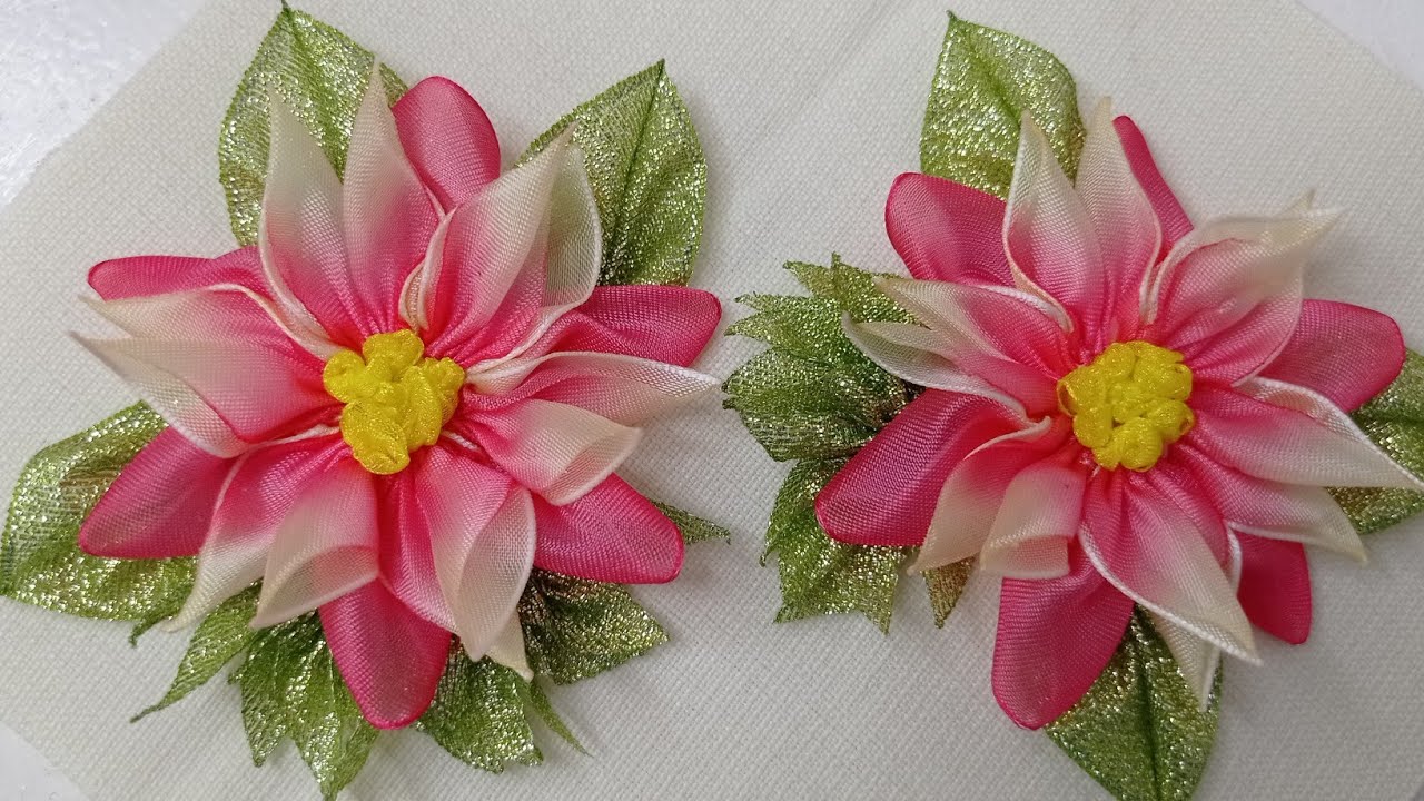#223 FLOR CON CINTA DE ORGANZA, PRIMAVERAL (RIBBON FLOWERS / HOW TO MAKE FLOWERS)