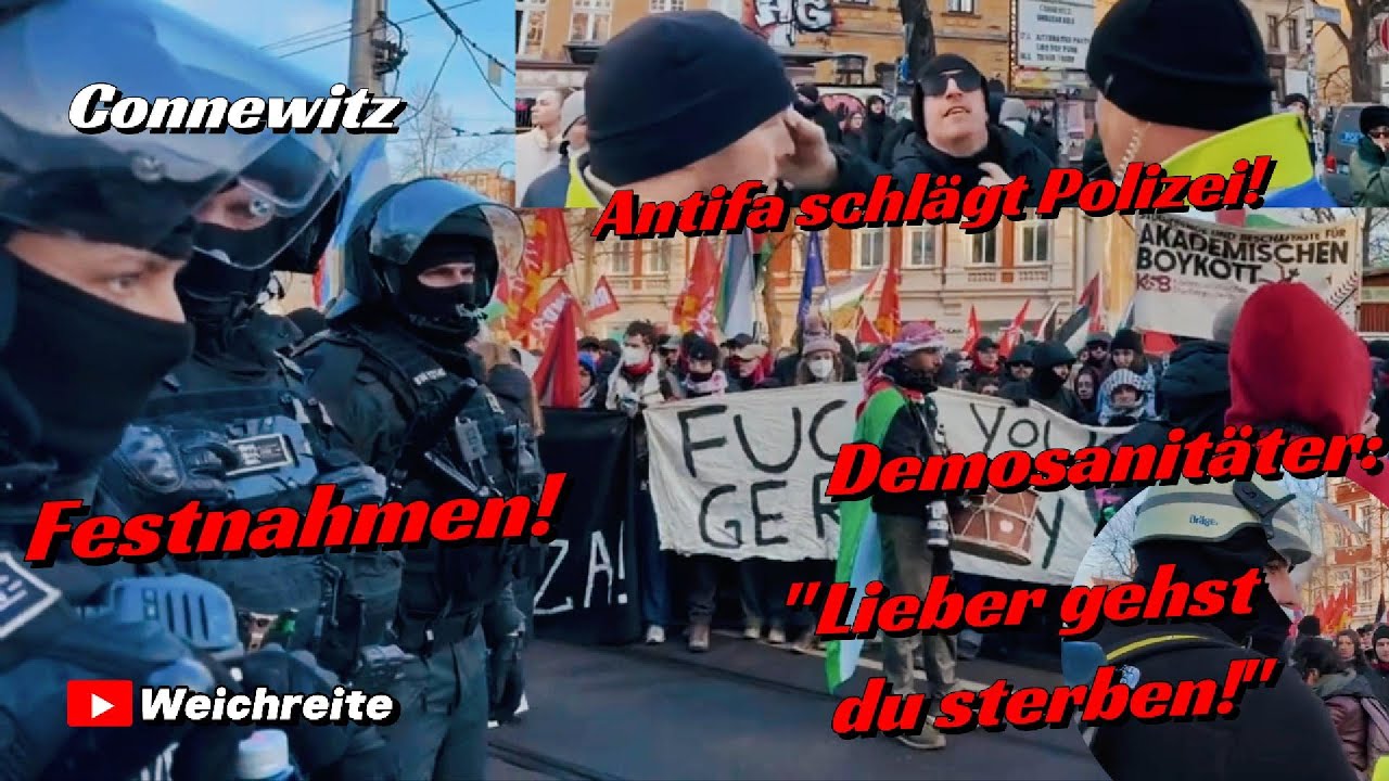 Antifa schlägt Polizei! Festnahmen bei Antifa Palästina Demo Connewitz Leipzig 17.1.26