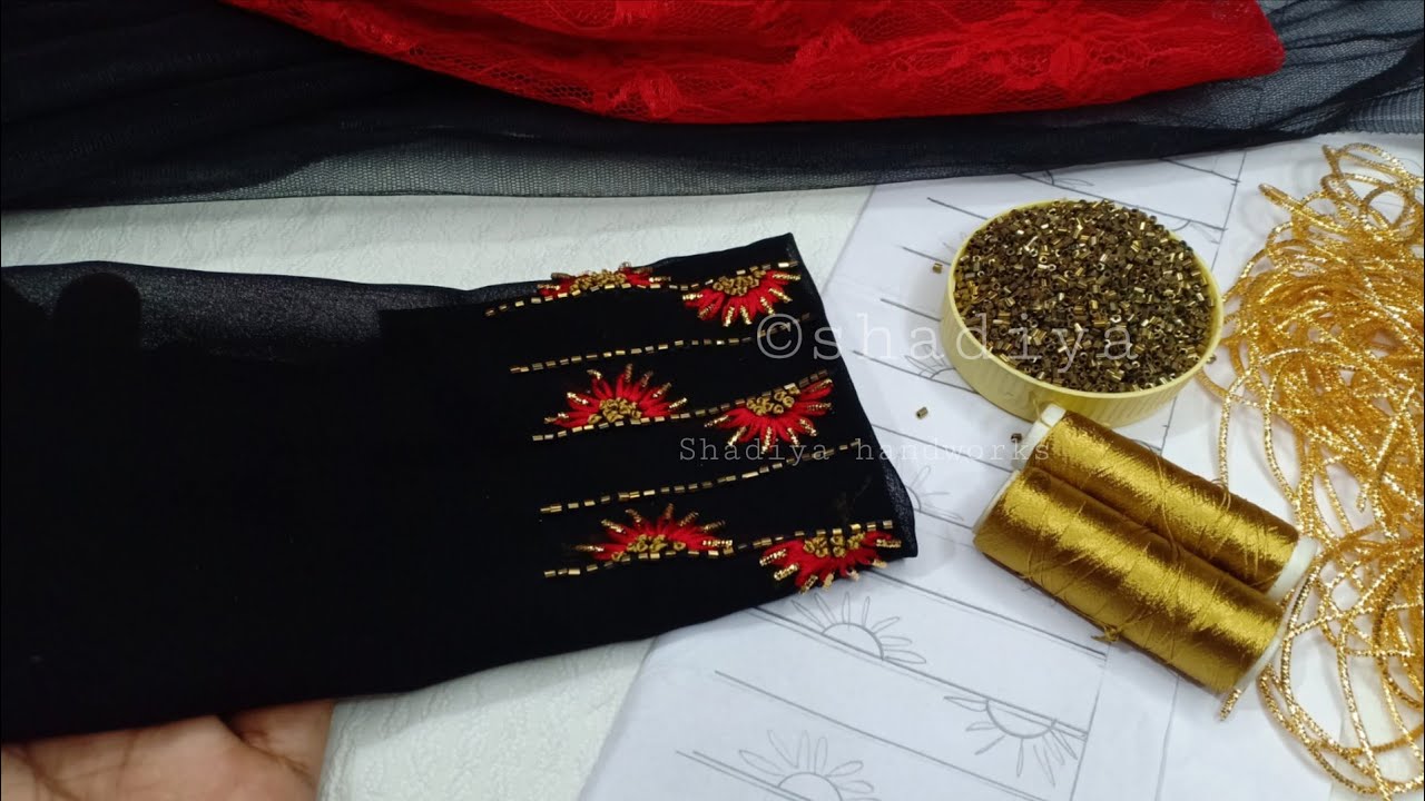 Zardosi lazy daisy sleeve embroidery design tutorial for beginners