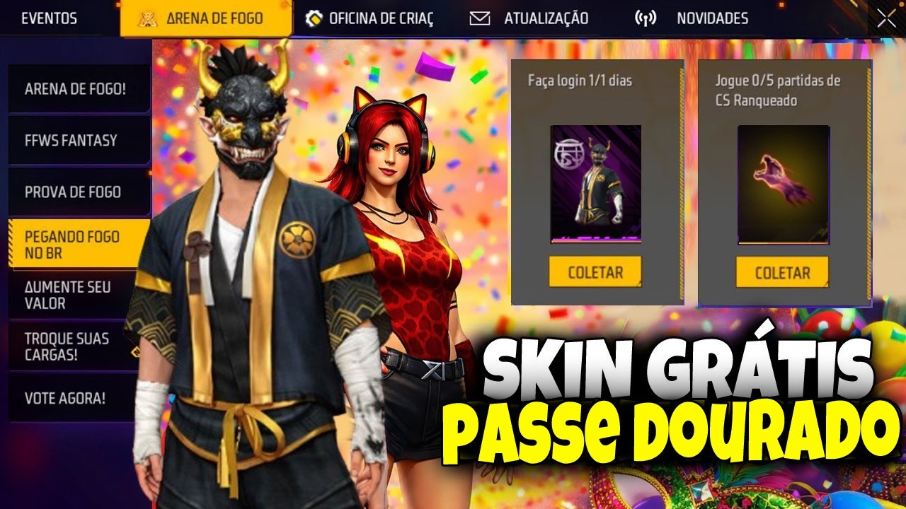 CORRE!! PRIMEIRA PASSE DOURADO? PRÊMIOS GRÁTIS, CALENDARIO, 3 EMOTES PRA TODOS, NOVIDADES FREE FIRE