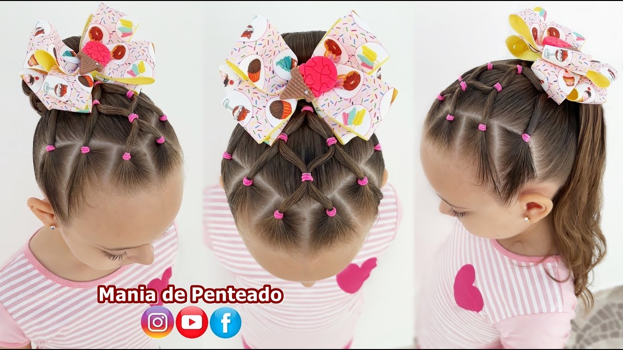 Penteado Fácil com Ligas, Coque ou Amarração | Easy Bun or Ponytail Hairstyle for Little Girls 🥰