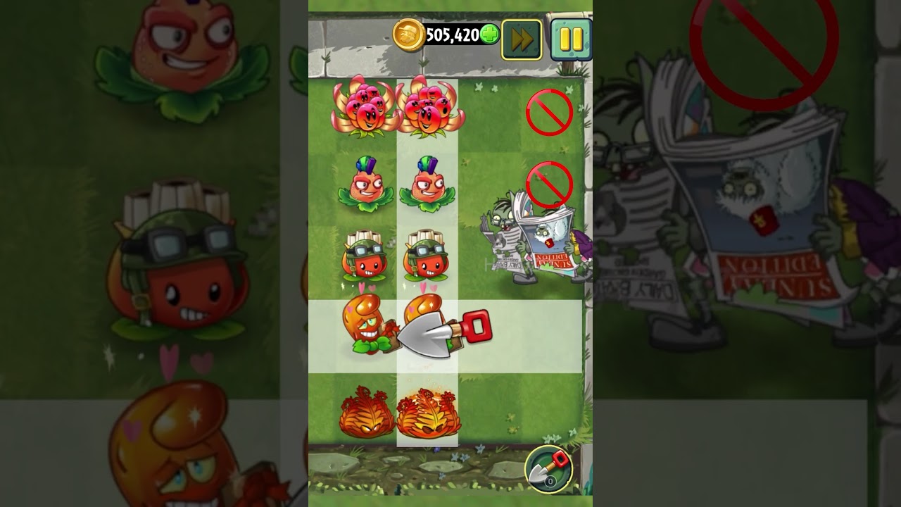 PvZ 2  - Four Cell Attack - Red Color Plant Team & Other Plant Teams Vs Newspaper Zombies 