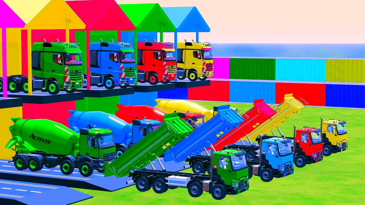LONG FLATBED TRAILER - Transporting Kamaz Truck, All Colorful Mixer, Volvo, Man - FS 22 #11