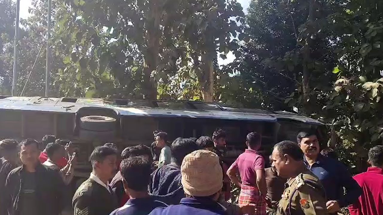 Over 20 Injured as Overcrowded Bus Flips Near Amarpur; Mechanical Failure Suspected