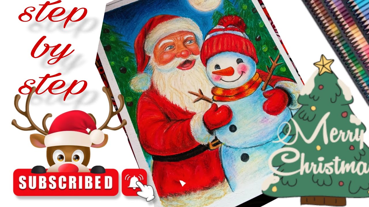 Christmas day special drawing 🎄 Santa with snowman , christmas tree drawing , (final part)