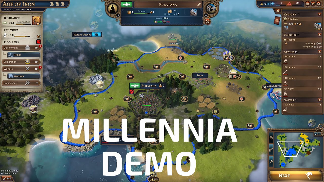 Milllennia Demo 60 Turns | 4k Gameplay