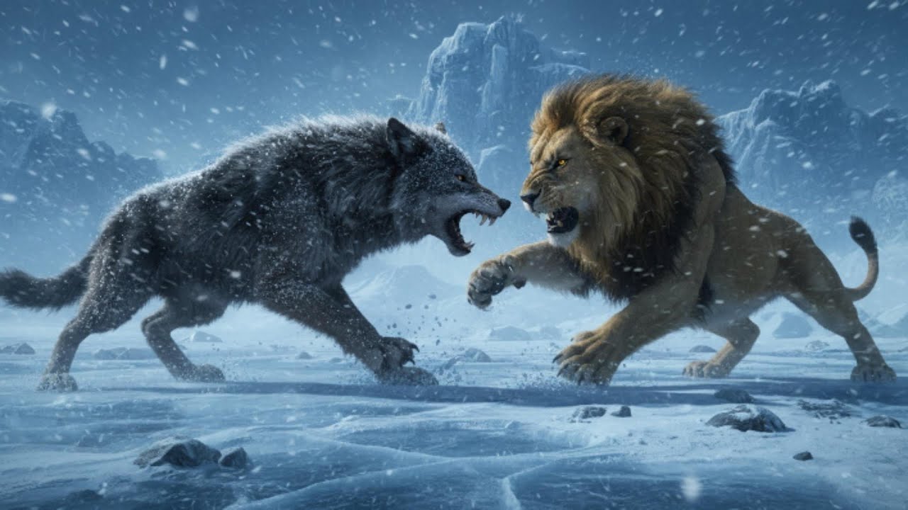 Dire Wolf vs Cave Lion &ndash; Ice Age Predator Battle 4K | Cinematic Wildlife Documentary