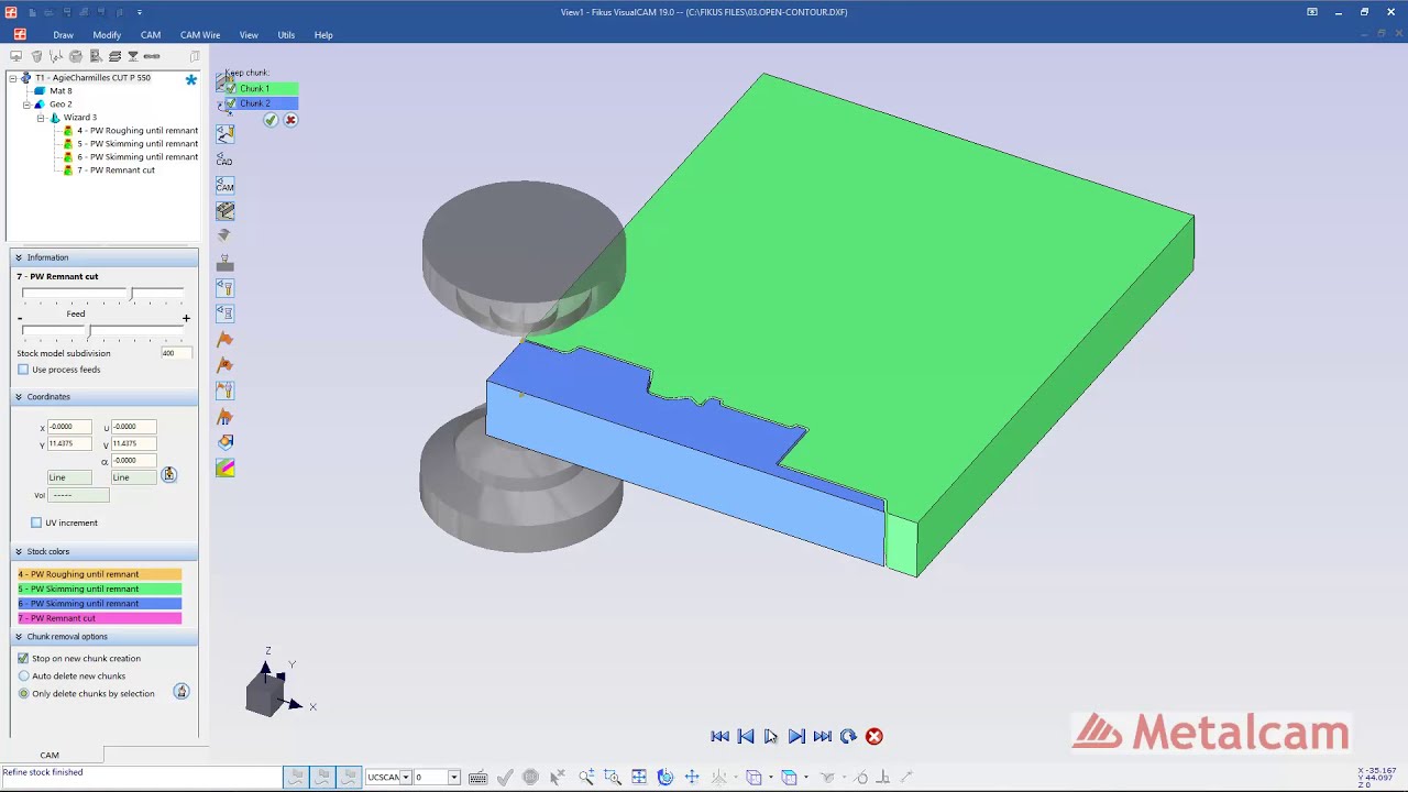 Fikus VisualCAM ST basic programming: Open Contour 2 axis for AgieCharmilles CUT P 550