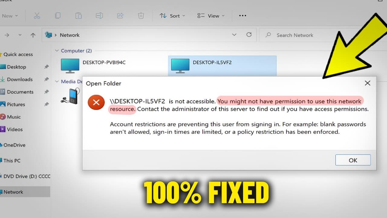 You might not have permission to use this network resource in Windows 11/10/8/7 - How To Fix Error ✅