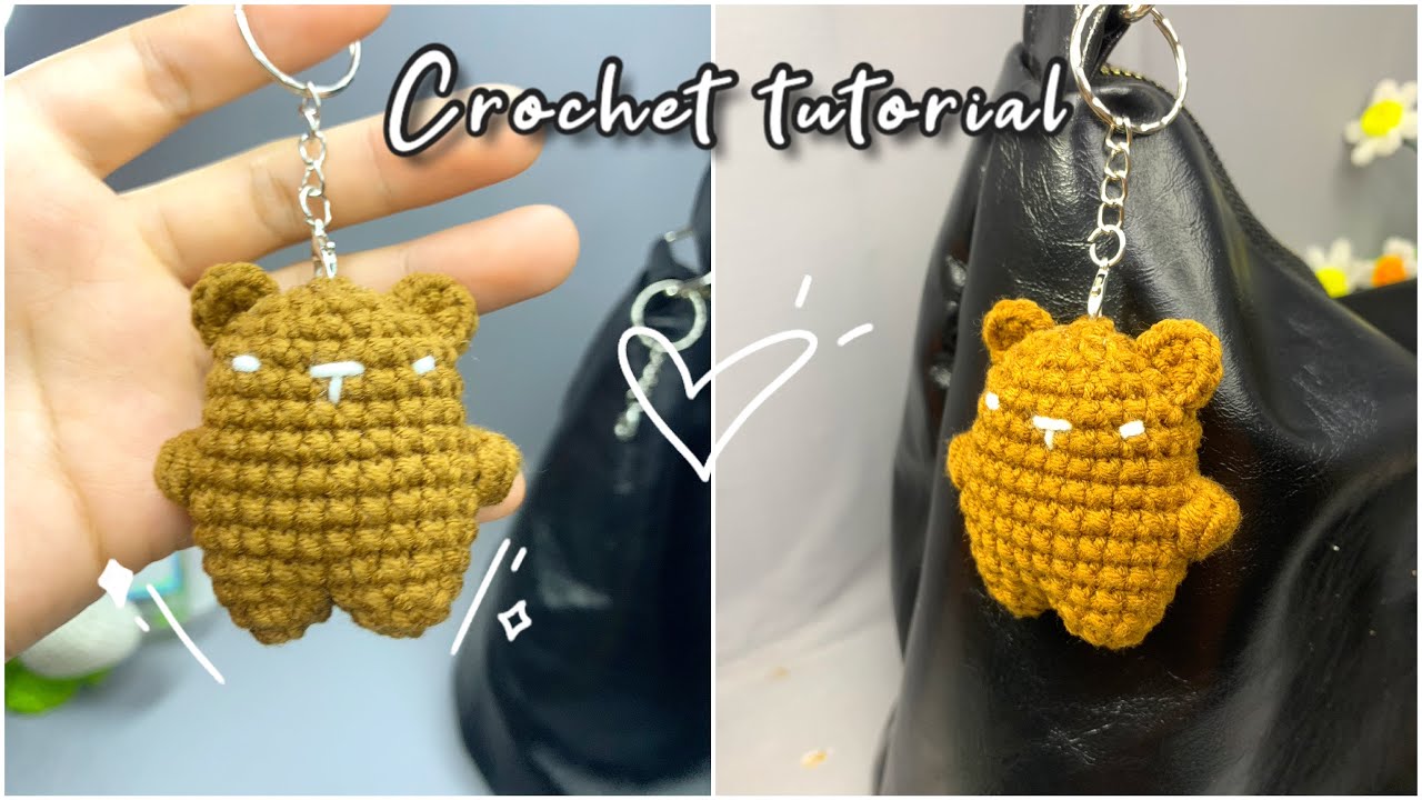 Crochet mini bear 🐻| Crochet cute keychain 🧶 Móc móc khoá đơn giản, Móc khoá gấu nâu