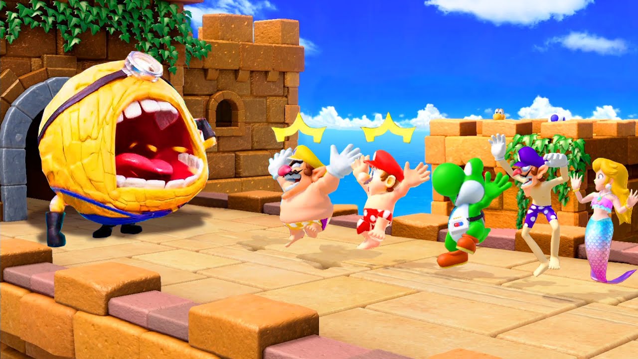 Super Mario Party Funny Minigames - Mario Vs Peach Mermaid Vs Daisy Vs Luigi (HARDEST COM)