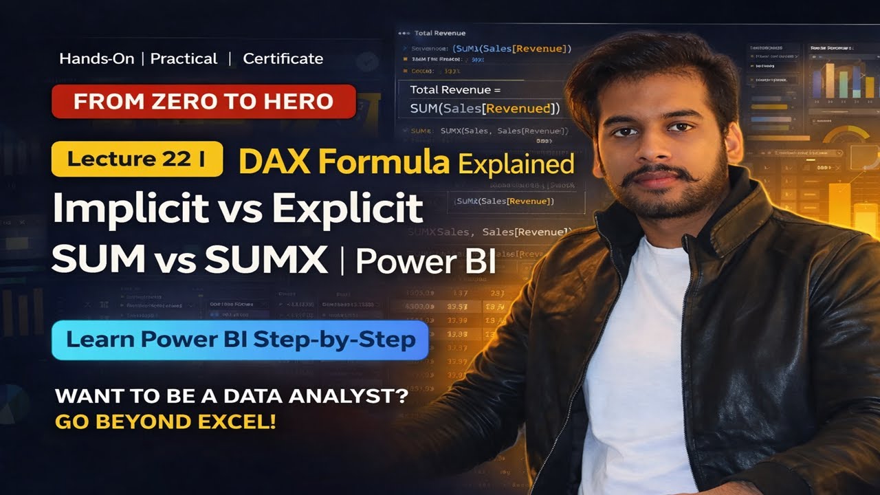 Lecture 22 | DAX Formula Explained | Implicit vs Explicit | SUM vs SUMX | Power BI
