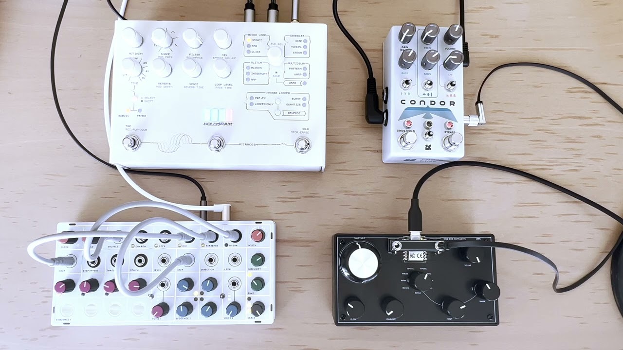 Modern Sounds Pluto, HOME BAKE INSTRUMENTS ARPS, Hologram Electronics Microcosm, Chase Bliss Condor