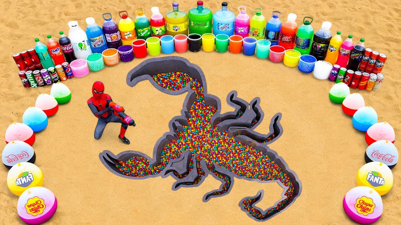 How to make Scorpion with Orbeez, Pepsi & Giant Balloons of Soda, 7up, Coca Cola, Mentos vs Fanta