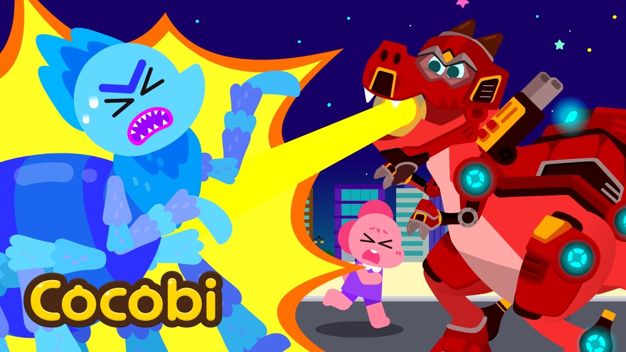 Super Robô T-Rex em missão! Derrotando o monstro aranha!⚔️🦖 | Canções para Crianças | Cocobi