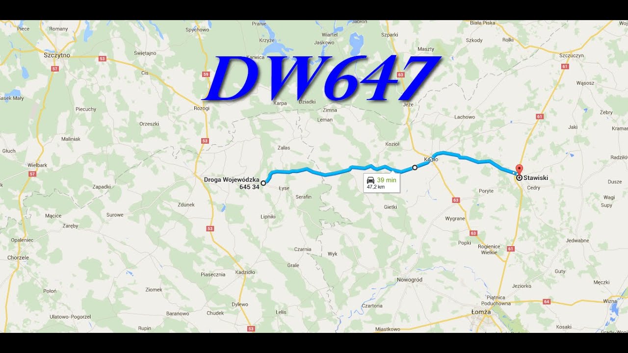 droga wojewódzka DW 647 odcinek DĘBY - KOLNO - STAWISKI