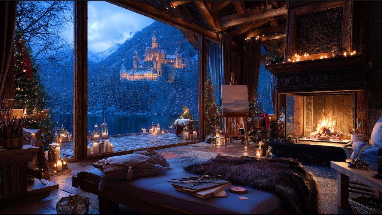 Feel Inspired Now 🎨 Winter Castle Jazz with Fireplace Ambience & Creative Calm