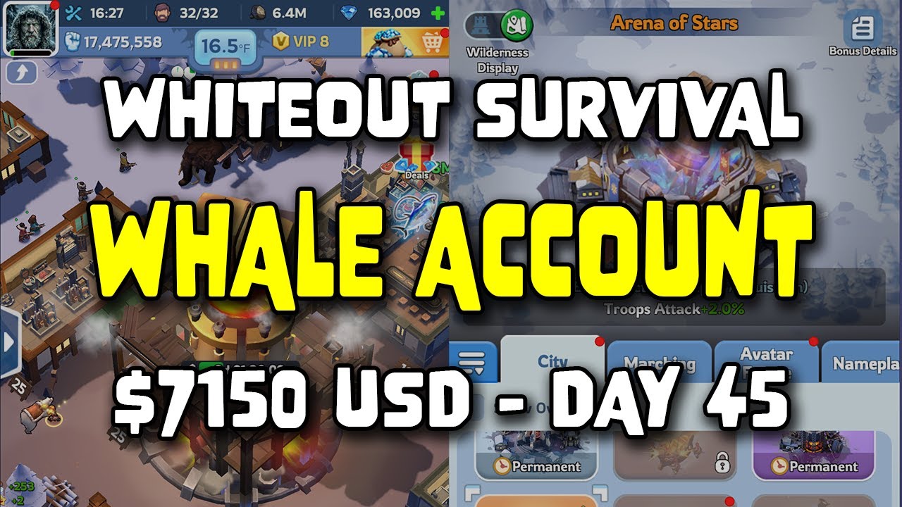 WOS Whale Account - $7150 USD - Day 45