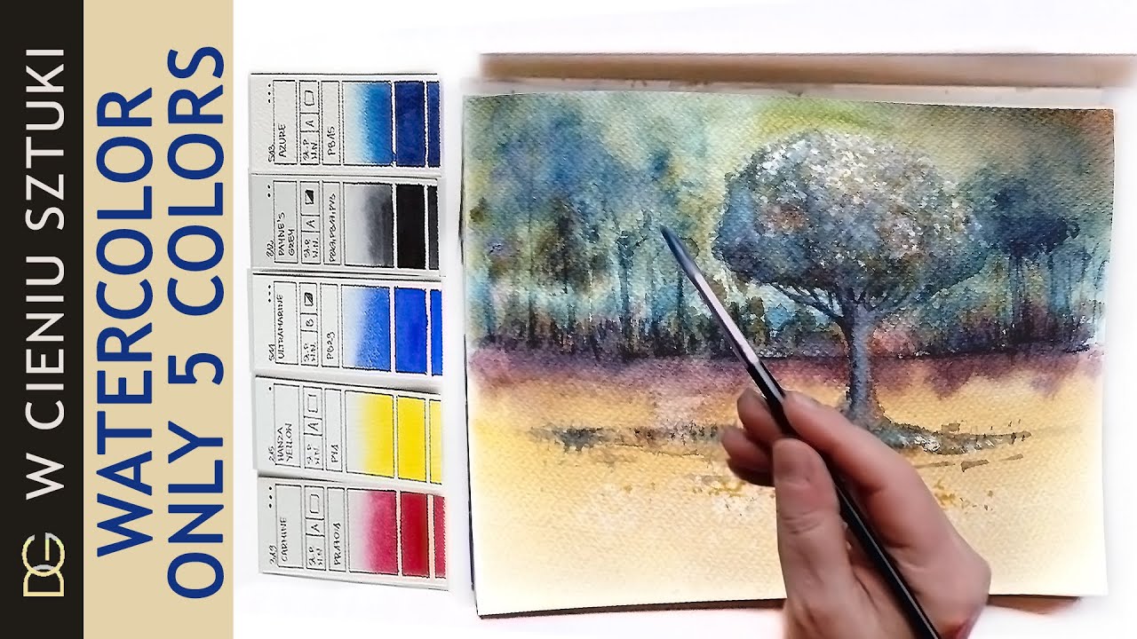 3 kolory podstawowe plus 2 PEJZAŻ akwarelą / Semi Abstract Watercolour Landscape