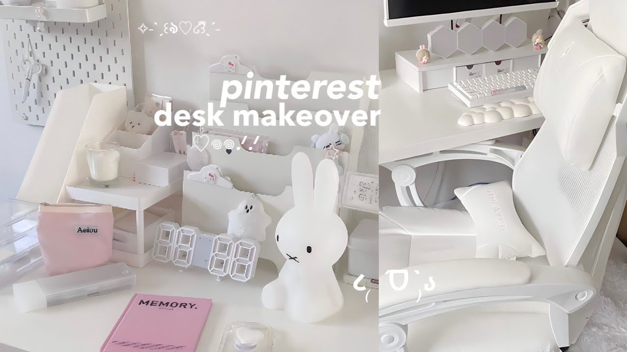 𐙚₊˚pinterest miffy 책상 makeover ❔| cute & cozy minimalist desk setup, 산리오 하울, stationary.ᐟ.ᐟ