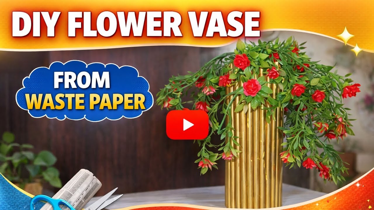 DIY Flower Vase from Waste Paper / Beautiful Flower Pot #bestoutofwaste #flowervase #youtubevideo 