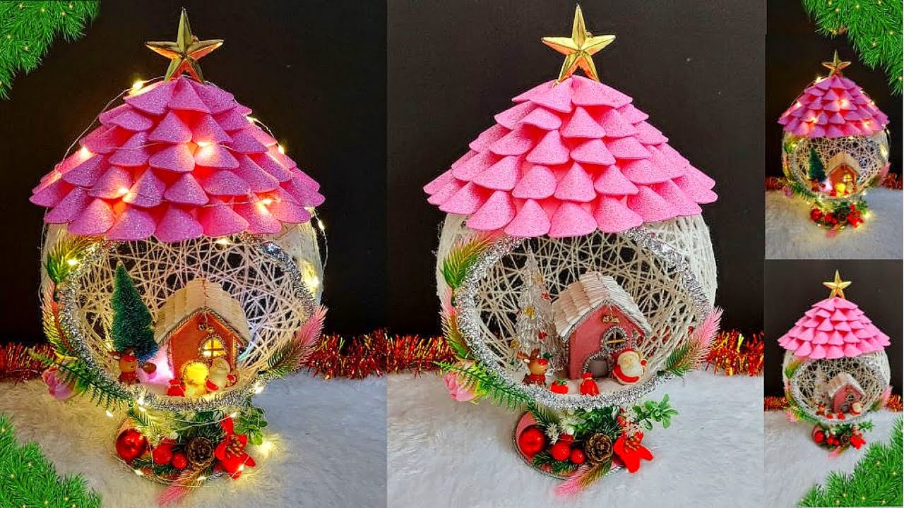 Low budget Christmas Decoration idea with simple material |Best out of waste Showpiece craft idea🎄84