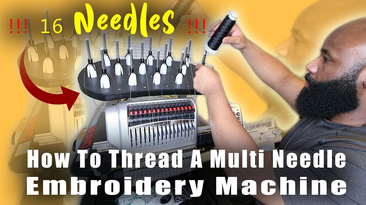 How To Thread A Multi-Needle Embroidery Machine | Melco Bravo X | Threading 16 Needles 😲